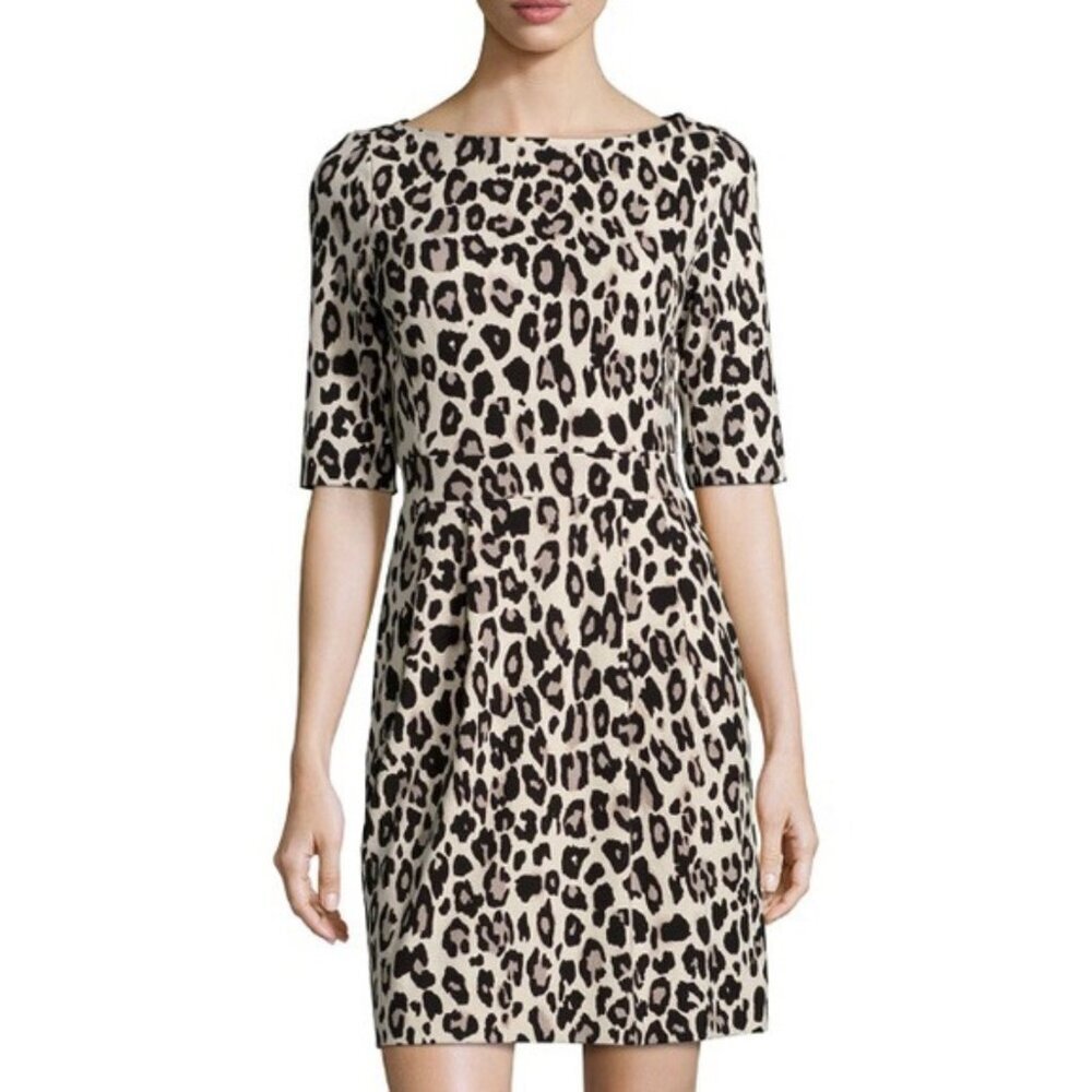 Kate Spade Leopard Print Half Sleeve Ponte Knit Sheath Dress Womens 0 Preppy